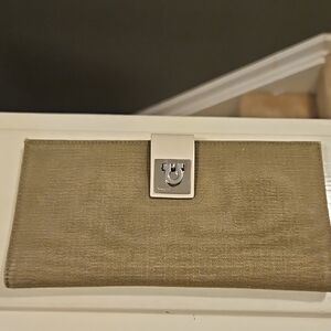 Salvatore Ferragamo Brown andCream Wallet with Silver Clasp
